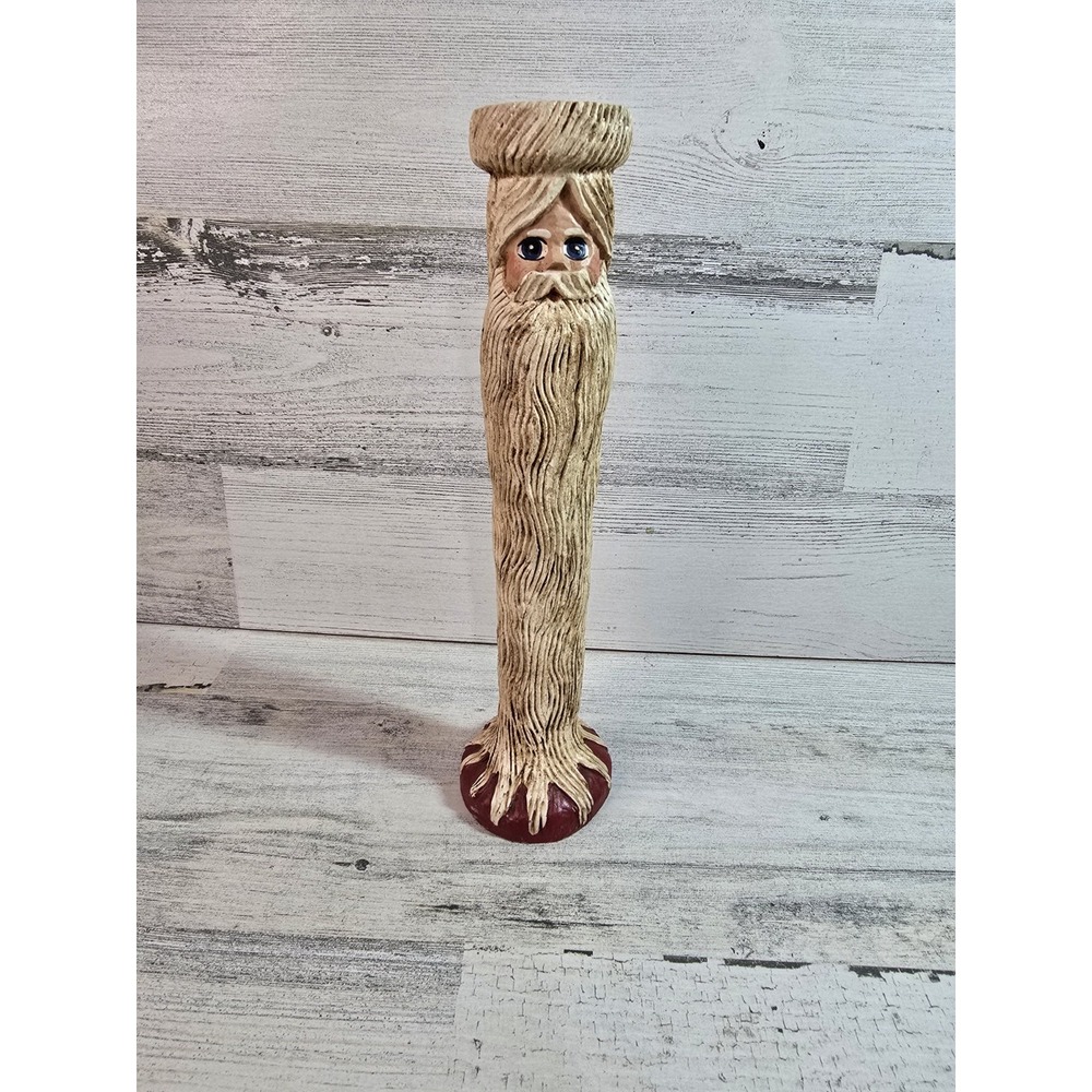 Tall Wood Spirit Candle Holder Wizard Gnome Folk Art Figurine 10.5 Inch Red Base